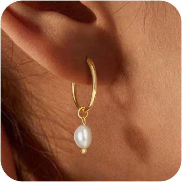 Jewelry - Glossy Pearl Small Pearl Drop Huggie Hoop Hypoallergenic Dainty Earring